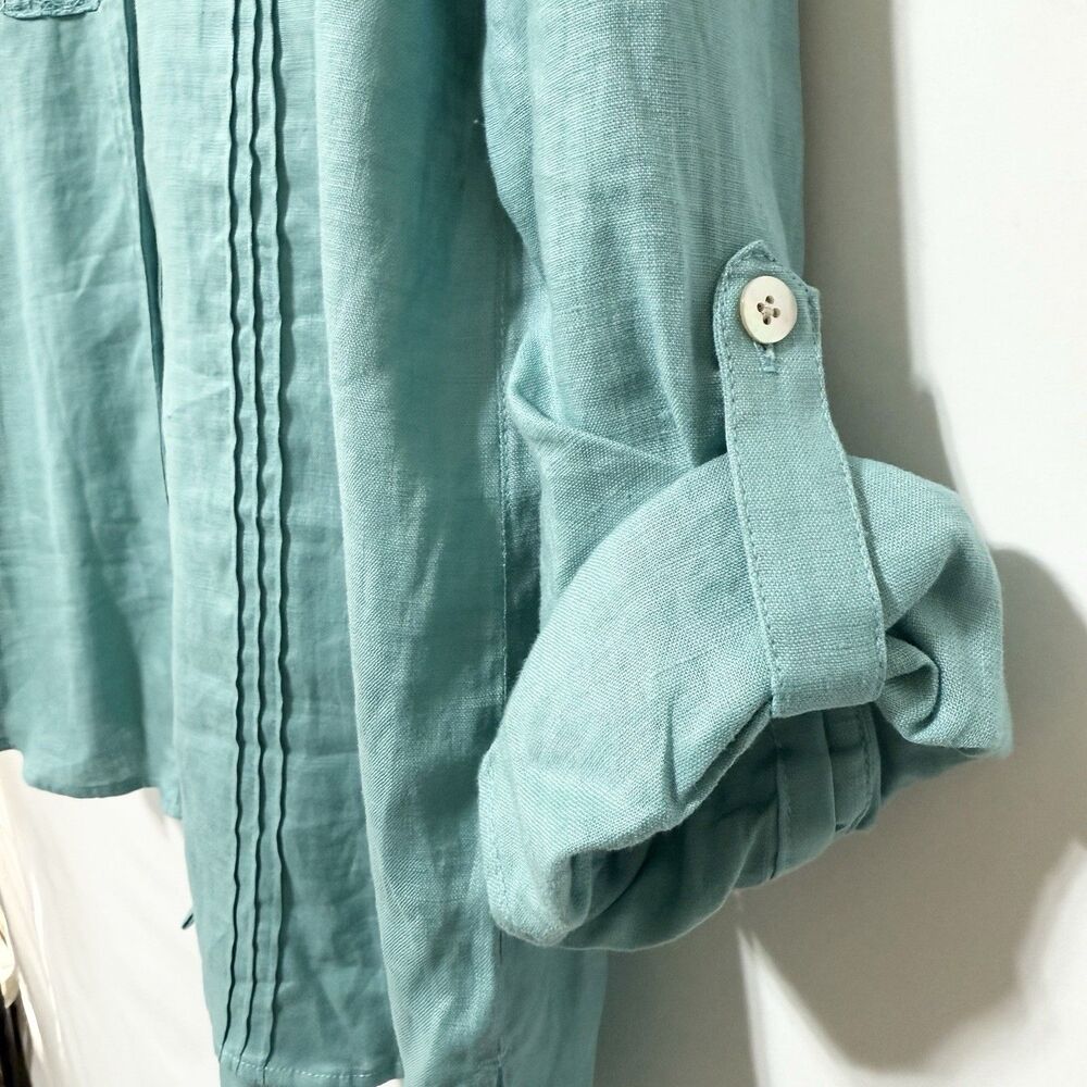 John Mark Green Linen Button Front Tunic Top L Cr… - image 4